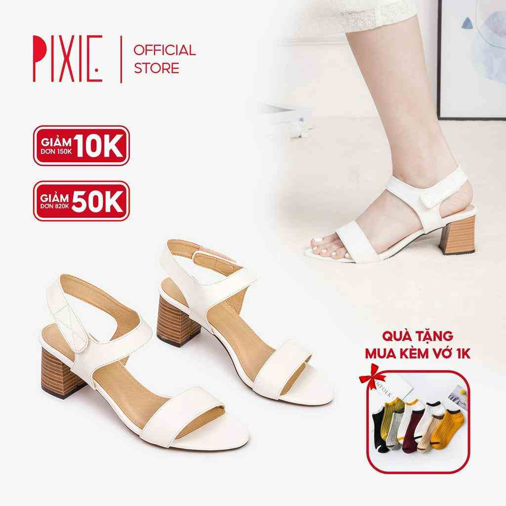 Giày Sandal Cao Gót 5cm Quai Dán Đế Gỗ Pixie 5245