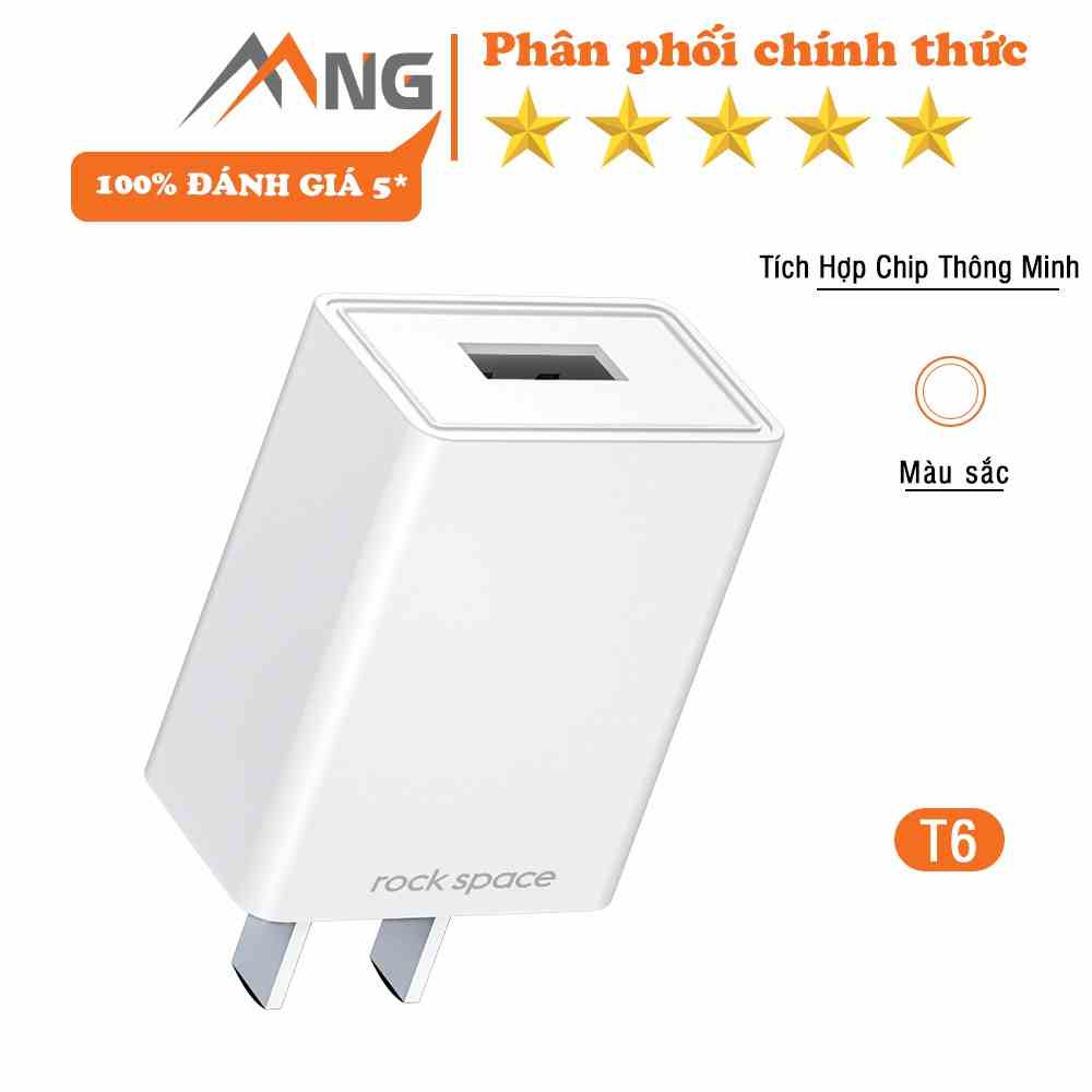 Củ sạc nhanh Rockspace T6 1A 1 cổng USB, ổn định, không nóng máy