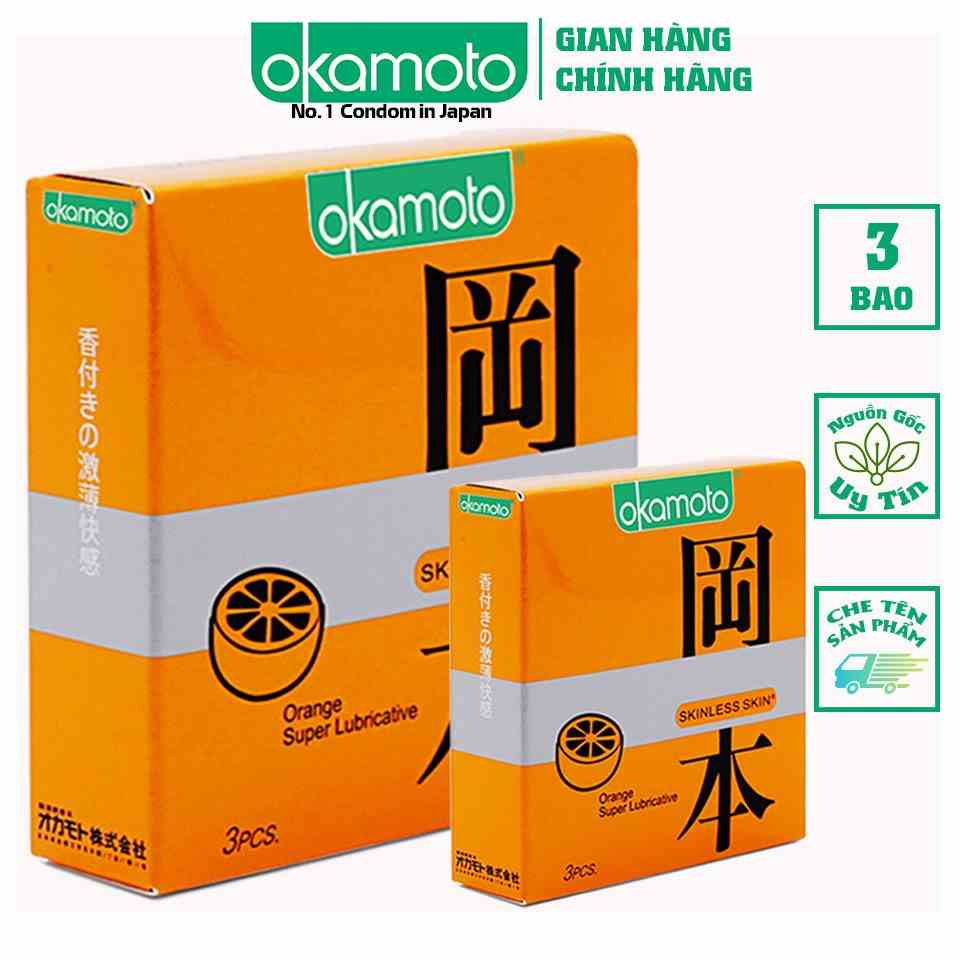 [Mã BMLT35 giảm đến 35K đơn 99K] [ Combo 2 hộp ] Bao Cao Su Okamoto Skinless Skin Orange Lubricated Hương Cam Hộp 3 Cái