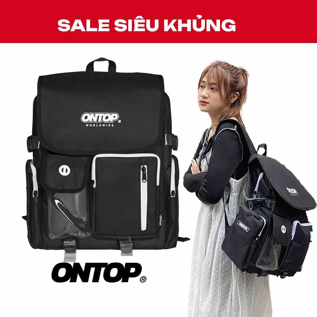 Balo nam đi học đen, nắp gập vải canvas local brand ONTOP - RENEW Backpack I O-P024