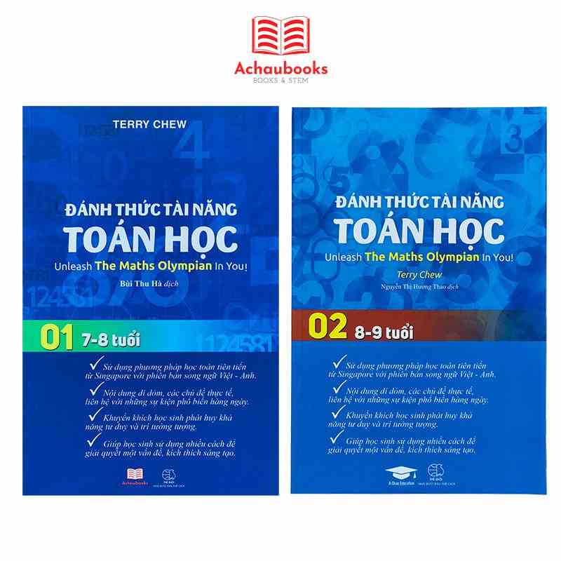 Sách Đánh thức tài năng toán học 1 và 2, toán lớp 1 và lớp 2, Á Châu Books( 7 - 9 tuổi )