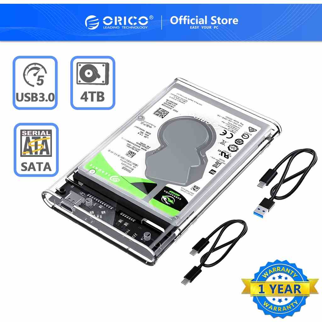 Hộp đựng ổ cứng ORICO 2139C3 màu trong suốt cổng Type-C hỗ trợ HDD 2.5 inch/SSD 4TB 10GBPS