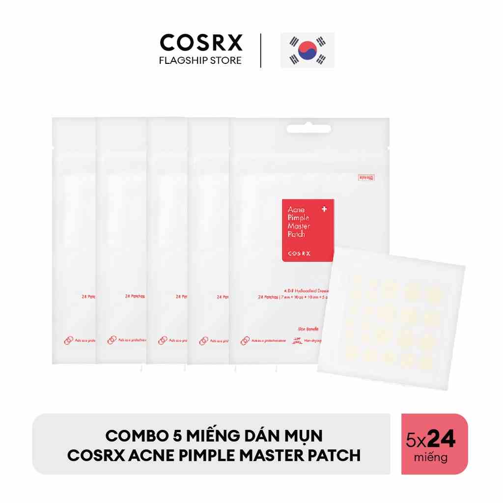 [Mã BMTTC60K giảm đến 60K đơn 50K] Combo 5 Dán Mụn COSRX Acne Pimple Master Patch (24 miếng x 5 gói)