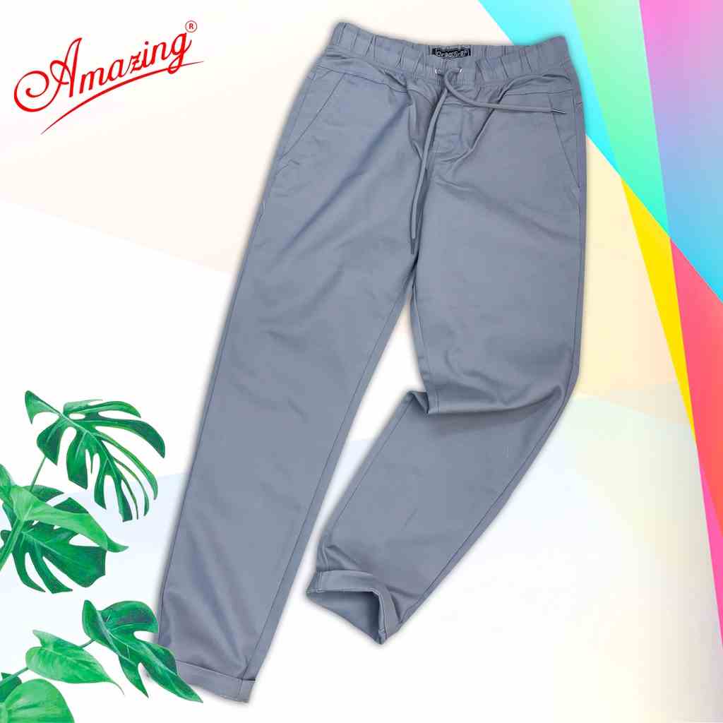 Amazing, quần dài lưng chun Baggy, vải kaki co giãn, phong cách Unisex, thể thao năng động, thời trang trẻ trung