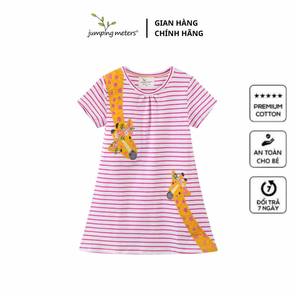 [Mã BMLTB200 giảm đến 100K đơn 499K] Váy bé gái cotton kẻ hồng in hình hươu cao cổ dễ thương VK2 Jumping Meters cao cấp