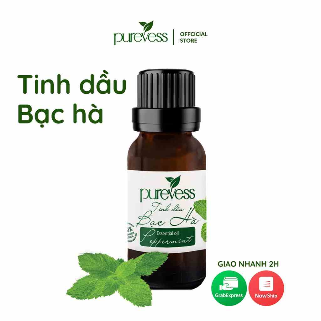 Tinh dầu Bạc Hà Purevess, thiên nhiên nguyên chất, giúp thư giãn và đuổi muỗi. 20ml