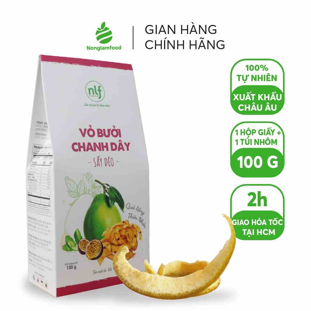 Vỏ bưởi chanh dây sấy dẻo Nonglamfood hộp 100g | Giảm cân, ăn kiêng hiệu quả, tăng cường đề kháng tự nhiên, đẹp da