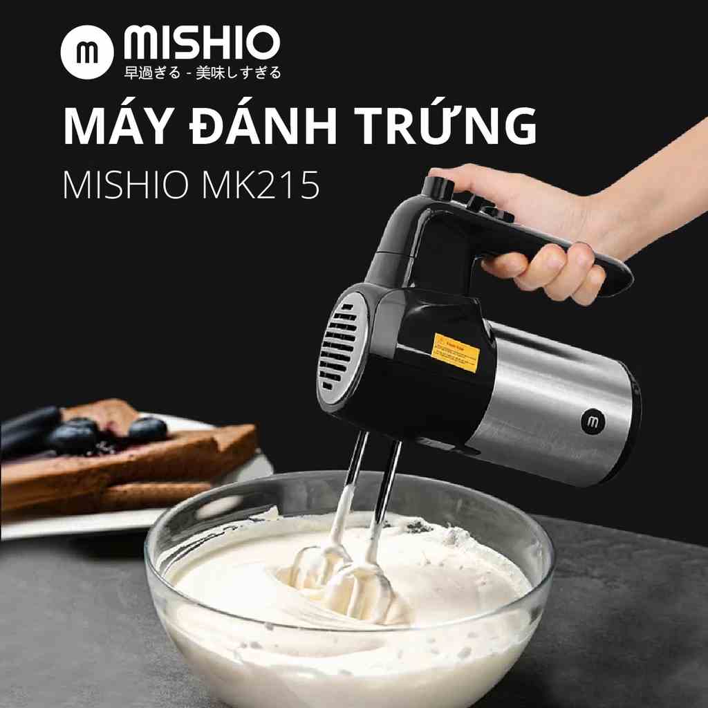 [Mã BMLTA35 giảm đến 35K đơn 99K] Máy đánh trứng Mishio MK215 đi kèm que đánh trứng và đánh bột - 5 tốc độ đánh tối ưu