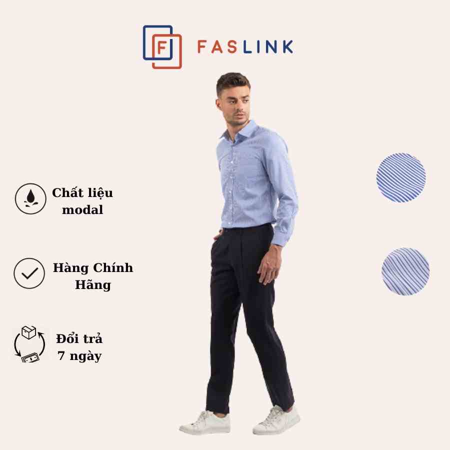 Áo sơ mi nam sọc tay dài công sở Faslink - sọc xanh classic có cổ