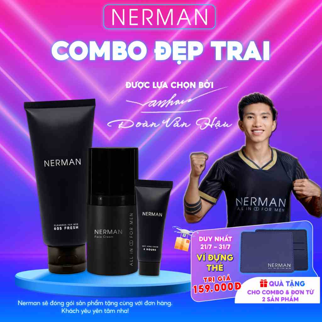 Combo đẹp trai 6 in 1 ngừa mụn dưỡng trắng cho nam Nerman