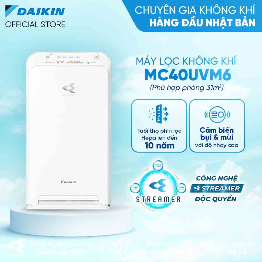 [Trả góp 0%]-[Bảo hành tận nhà]-Máy Lọc không khí Daikin MC40UVM6-7 - Phù hợp phòng 31m2-Công nghệ Streamer