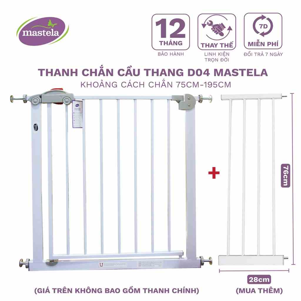 Thanh mở rộng chắn cửa, chắn cầu thang chính hãng Mastela D04 bảo vệ an toàn cho bé không cần khoan tường