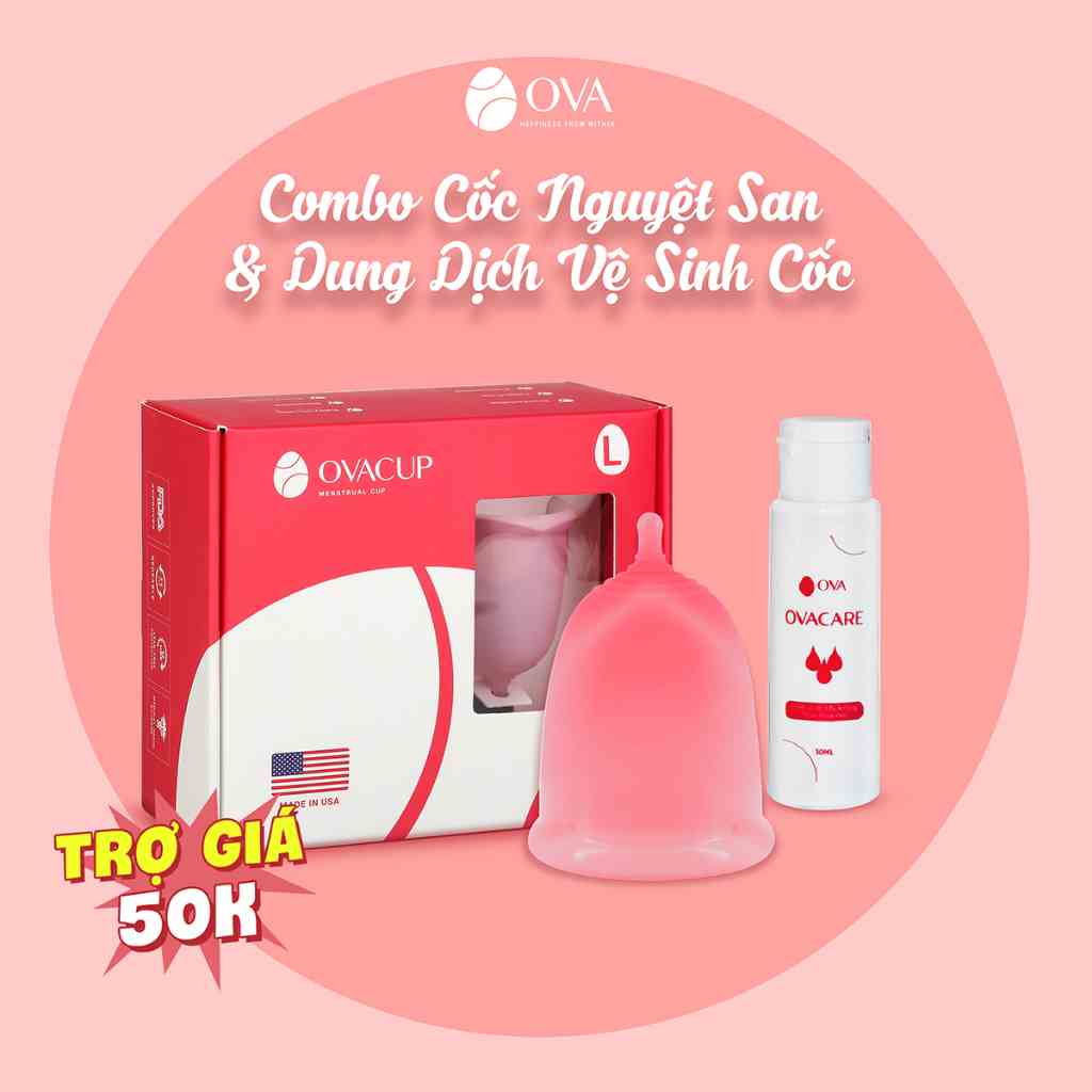 Combo cốc nguyệt san Ovacup và dung dịch vệ sinh cốc, ngăn ngừa vi khuẩn, tiệt trùng, khử mùi, chống ố vàng (30ml)