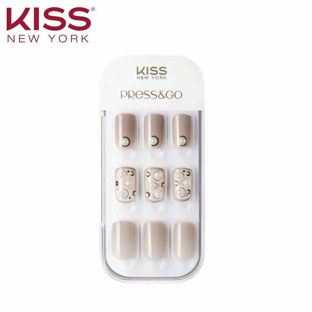 Bộ 30 Móng Tay Gel Tự Dán Press & Go Kiss New York Nail Box - Beige Gold Ring (KPNA22KA)