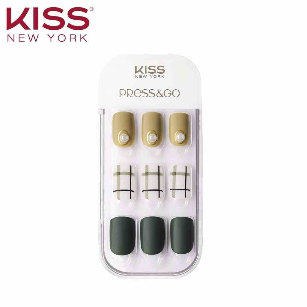 [Mã BMLTB35 giảm đến 35K đơn 99K] Bộ 30 Móng Tay Gel Tự Dán Press & Go Kiss New York Nail Box - Olive Check (KPNA21KA)