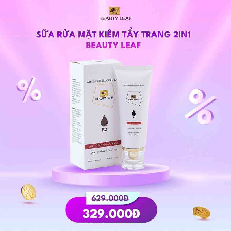 [Mã BMTTC60K giảm đến 60K đơn 50K] [GOLDEN HEALTH] Sữa rửa mặt 2 trong 1 Beauty Leaf làm sạch sâu không gây khô da 80ml