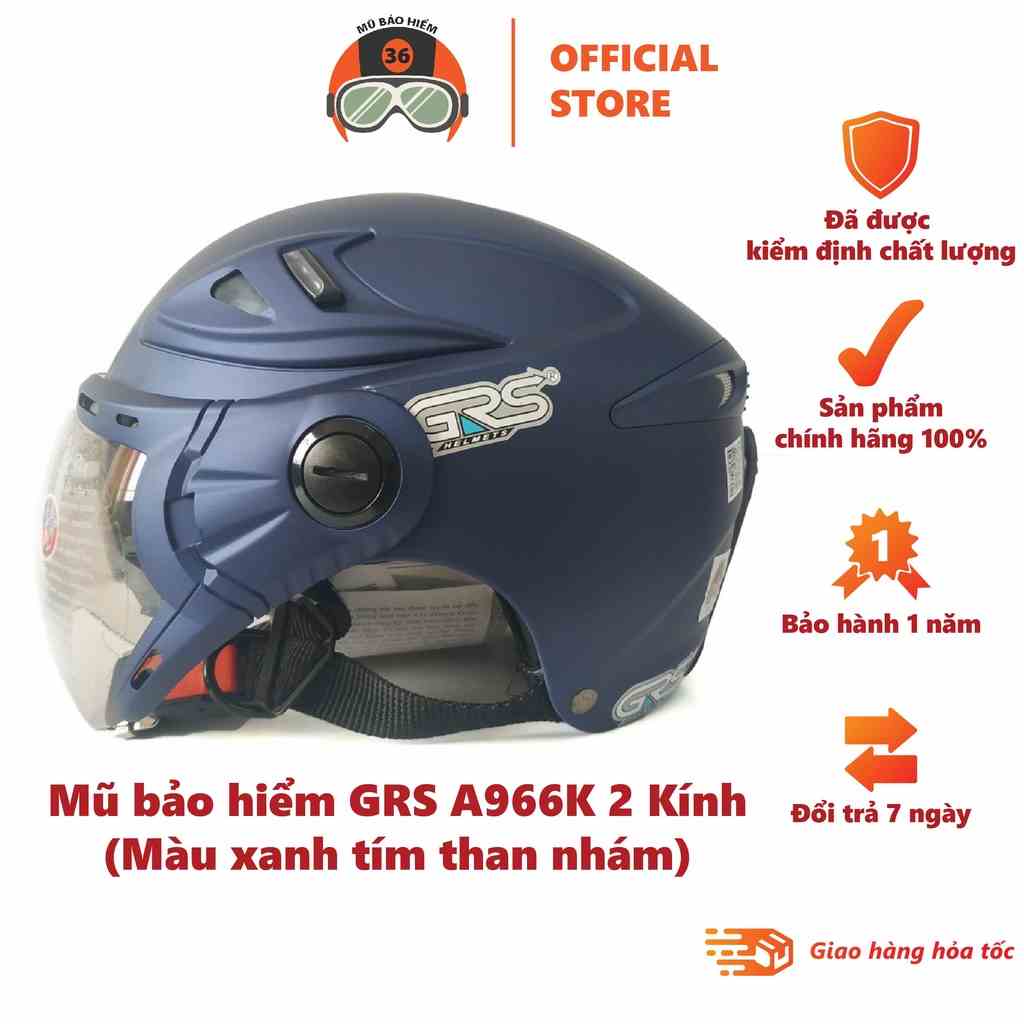 Mũ bảo hiểm nửa đầu GRS A966K 2 Kính (màu xanh tím than nhám)