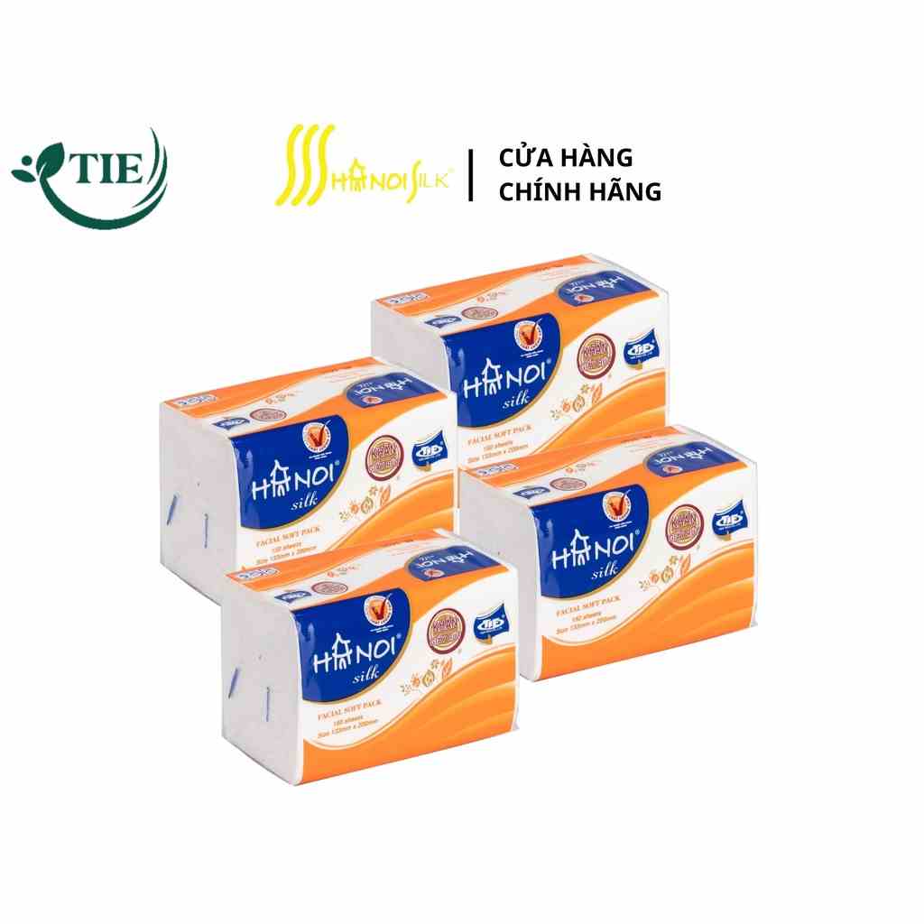 Combo 4 Gói Giấy Ăn Rút Hà Nội Silk 450 Tờ / 3 Lớp Giá Mềm, Khăn Giấy 100% Gỗ Tự Nhiên Mềm Mại Bền Dai An Toàn Cho Bé