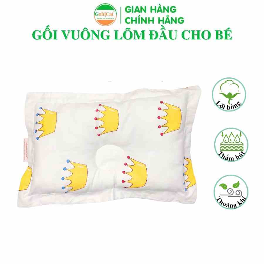 Gối Lõm Chống Méo Đầu Hình Chữ Nhật GOLDCAT Chất Vải Thô Lụa Lõi Bông Cao Cấp Cho Trẻ Từ 0-3 Tuổi