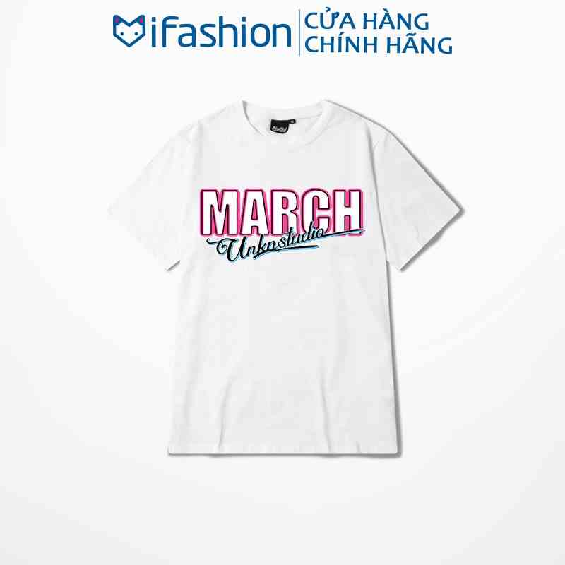 Áo thun tay lỡ IFASHION 100% cotton dáng unisex form rộng in chữ March Unknstudio MA015