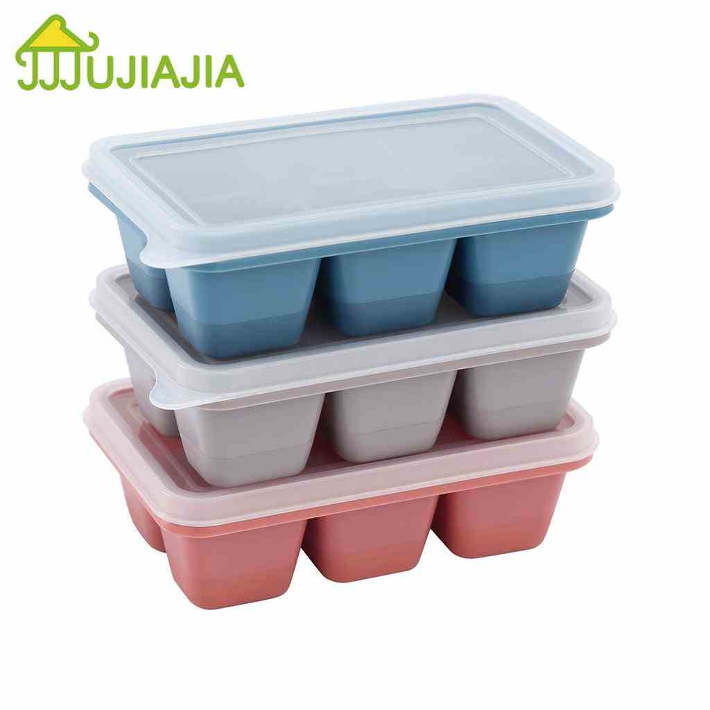 Set 3 Khay Làm Đá Jujiajia Chia 6 Ô Đơn Giản Có Nắp Đậy Kín Giúp Dễ Xếp Chồng Lên Nhau Và Không Thay Đổi Nhiệt Độ