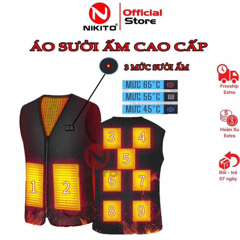 Áo ghi lê sưởi ấm NIKITO Công Nghệ Nhật Bản sử dụng điện từ pin dự phòng [KO kèm PIN]