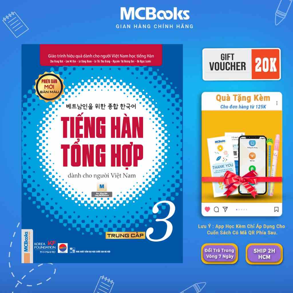 Sách Giáo trình Tiếng Hàn tổng hợp trung cấp 3 Bản màu Mcbooks