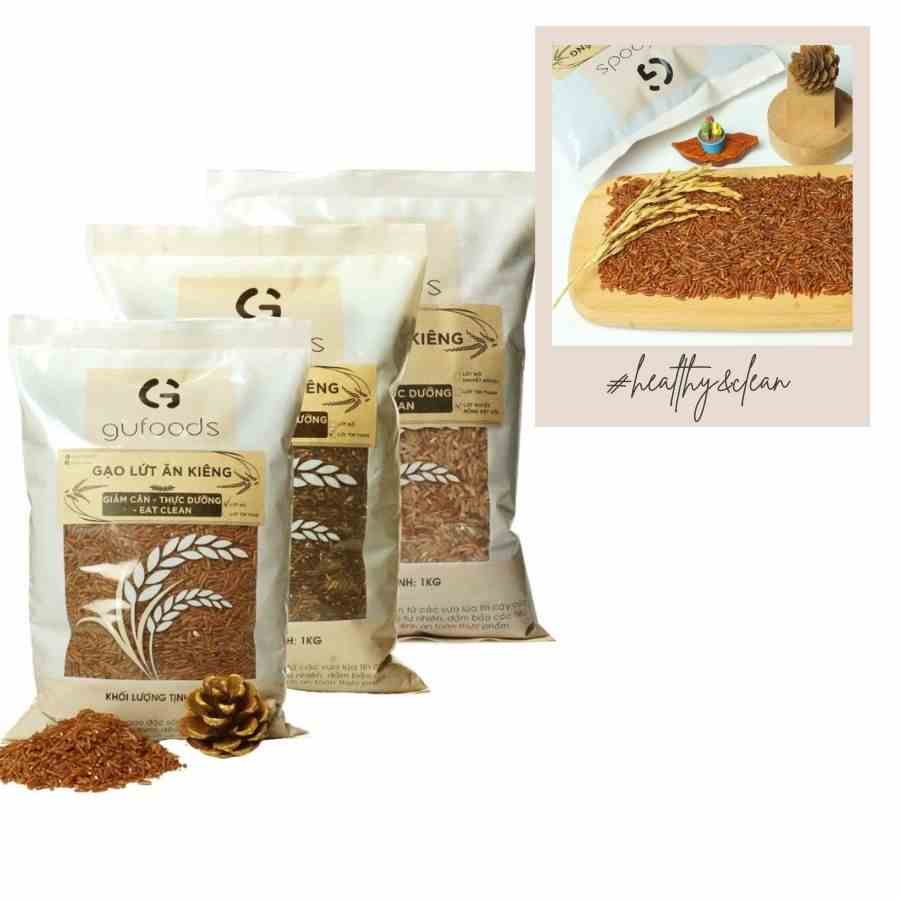 Combo 3 túi Gạo lứt ăn kiêng GUfoods (mỗi túi 1kg) - Giảm cân, Thực dưỡng, Eat clean