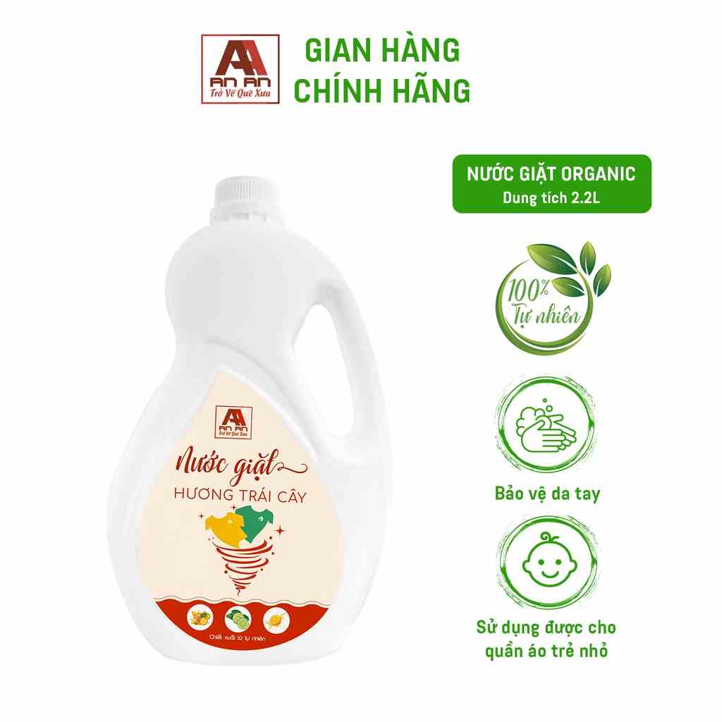 Nước giặt AN AN 2200ml, từ enzym bồ hòn an toàn cho cả trẻ em.