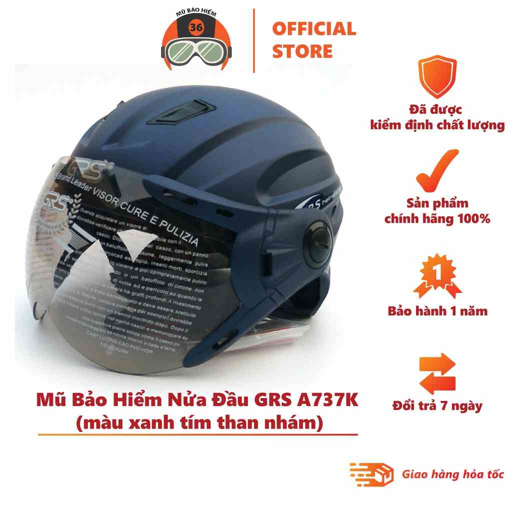 Mũ Bảo Hiểm Nửa Đầu GRS A737K (màu xanh tím than nhám)