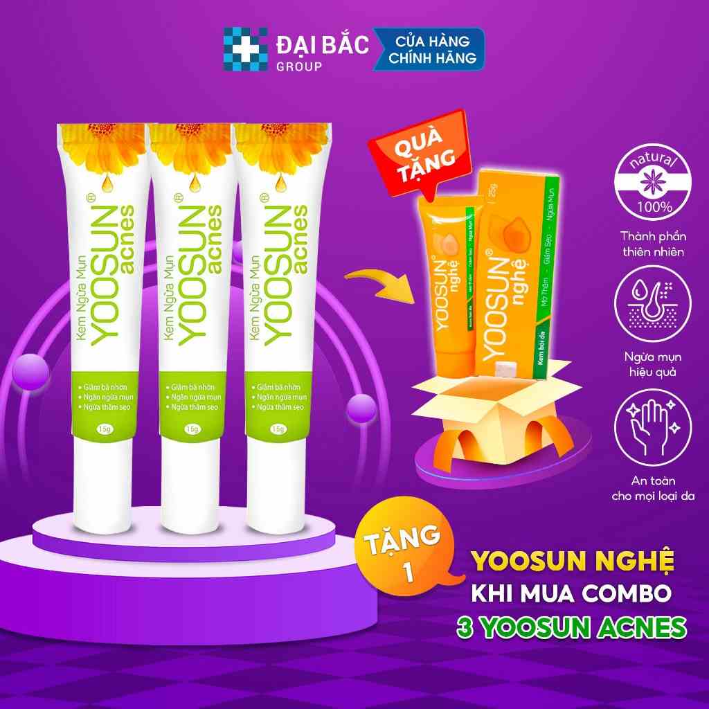 Combo 3 tuýp kem ngăn ngừa mụn, kiểm soát bã nhờn, ngừa thâm sẹo YOOSUN Acnes 15gr/tuýp tặng kèm 1 bấm móng tay