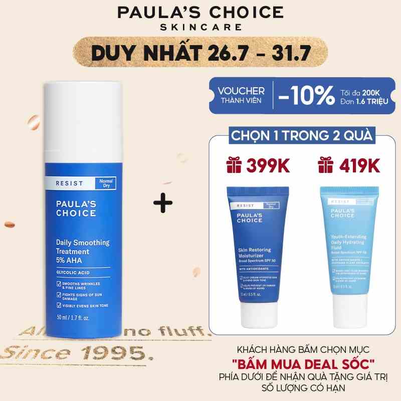 Kem tẩy da chết làm trắng sáng và đều màu da Paula’s Choice RESIST Daily Smoothing Treatment With 5% AHA 50 ml - 7660