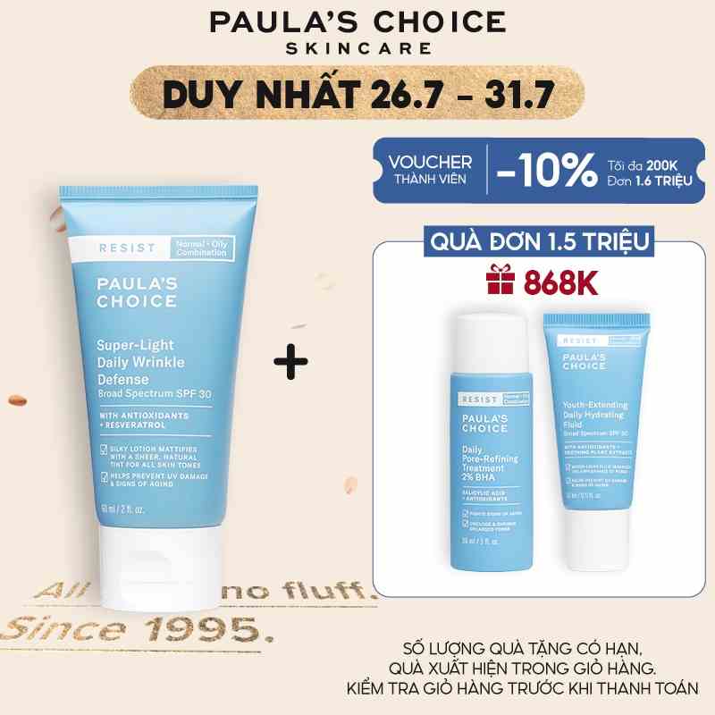 Kem chống nắng đa năng không bết dính Paulas Choice Resist Super - Light Daily Wrinkle Defense SPF 30 60ml mã 7760