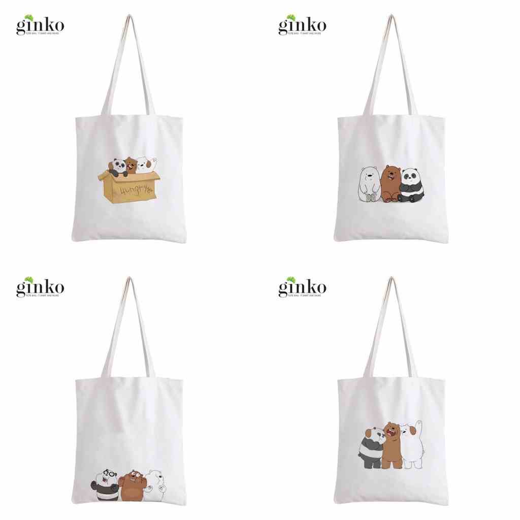 [Mã BMLTA35 giảm đến 35K đơn 99K] Túi Vải Tote GINKO Kiểu Basic Dây Kéo In Hình We Bare Bears