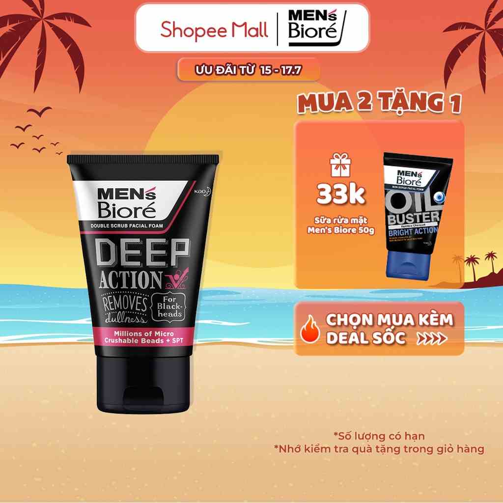 Sữa Rửa Mặt Men Biore Hạt Tác Động Kép Sạch Sâu 100g