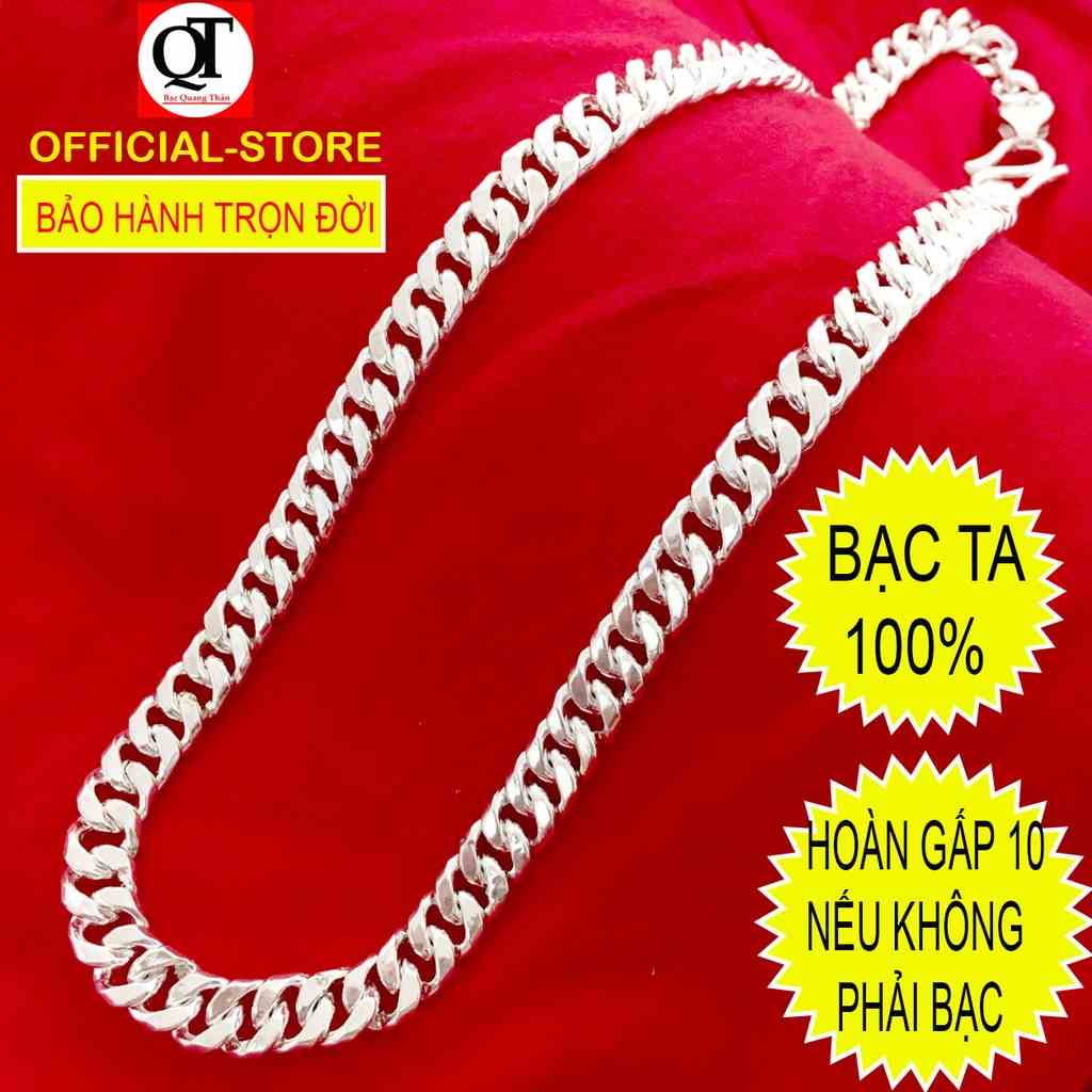 Dây chuyền bạc nam Bạc Quang Thản thiết kế kiểu dây dẹp bản độ dài 50cm, trọng lượng có nhiều lựa chọn chất liệu bạc ta.