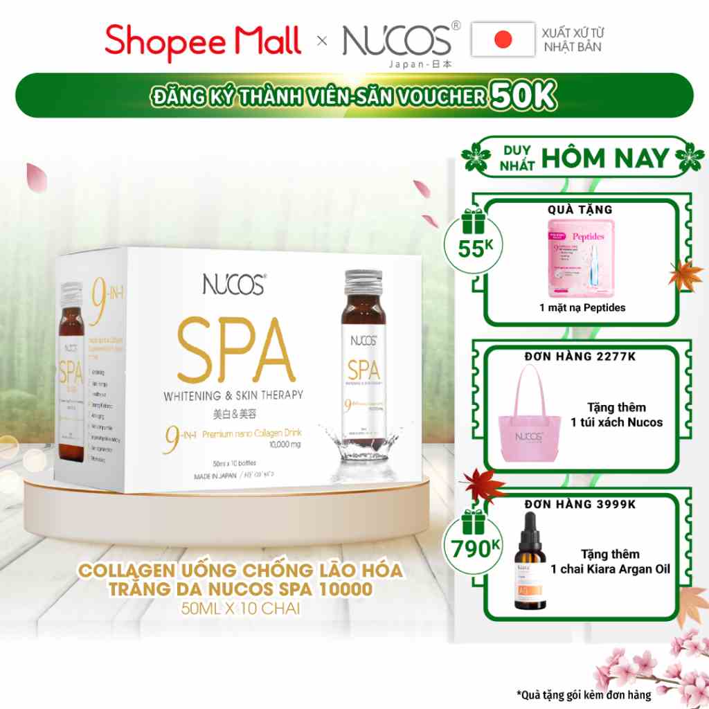 Nước uống collagen chống lão hóa trắng da Nucos Spa 10000 50ml x 10 chai