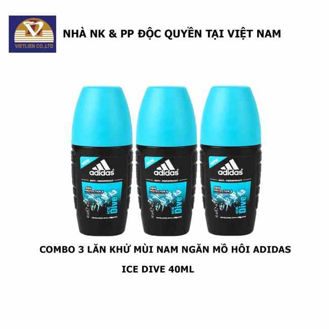 [Mã BMLTB35 giảm đến 35K đơn 99K] Combo 3 chai : Chai Lăn Khử Mùi Nam Ngăn Mồ Hôi Adidas - Ice Dive - 40ml