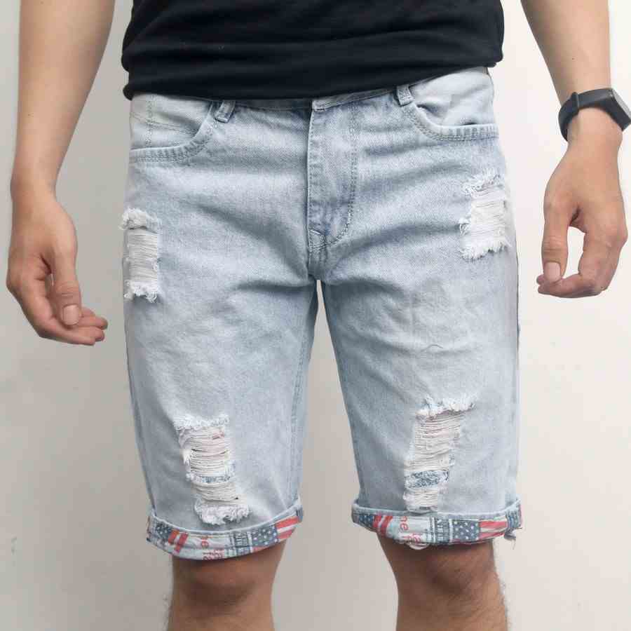 [Mã BMLTB35 giảm đến 35K đơn 99K] Quần short jean nam Q416 MĐ màu xanh xám không co giãn