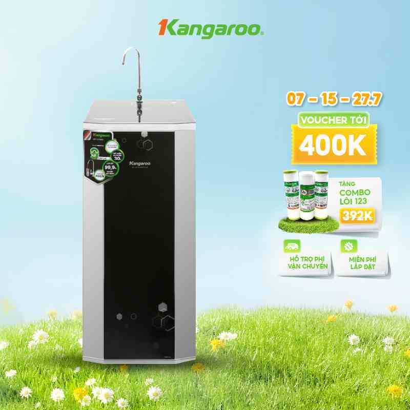 [MIỄN PHÍ LẮP ĐẶT] Thiết bị lọc nước RO 9 lõi Kangaroo KG99A vỏ tủ VTU BLACK hoa lục giác