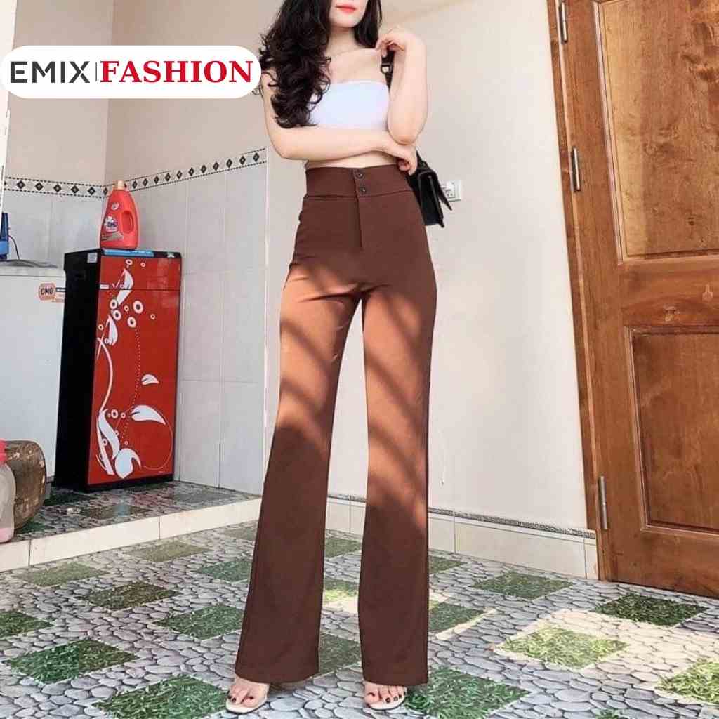 Quần tây nữ ống loe 2 khuy lưng cao EMIX (2 màu), cạp 2 biên 7cm, suông và loe phần dưới, chất tuyết mưa mềm mịn 501