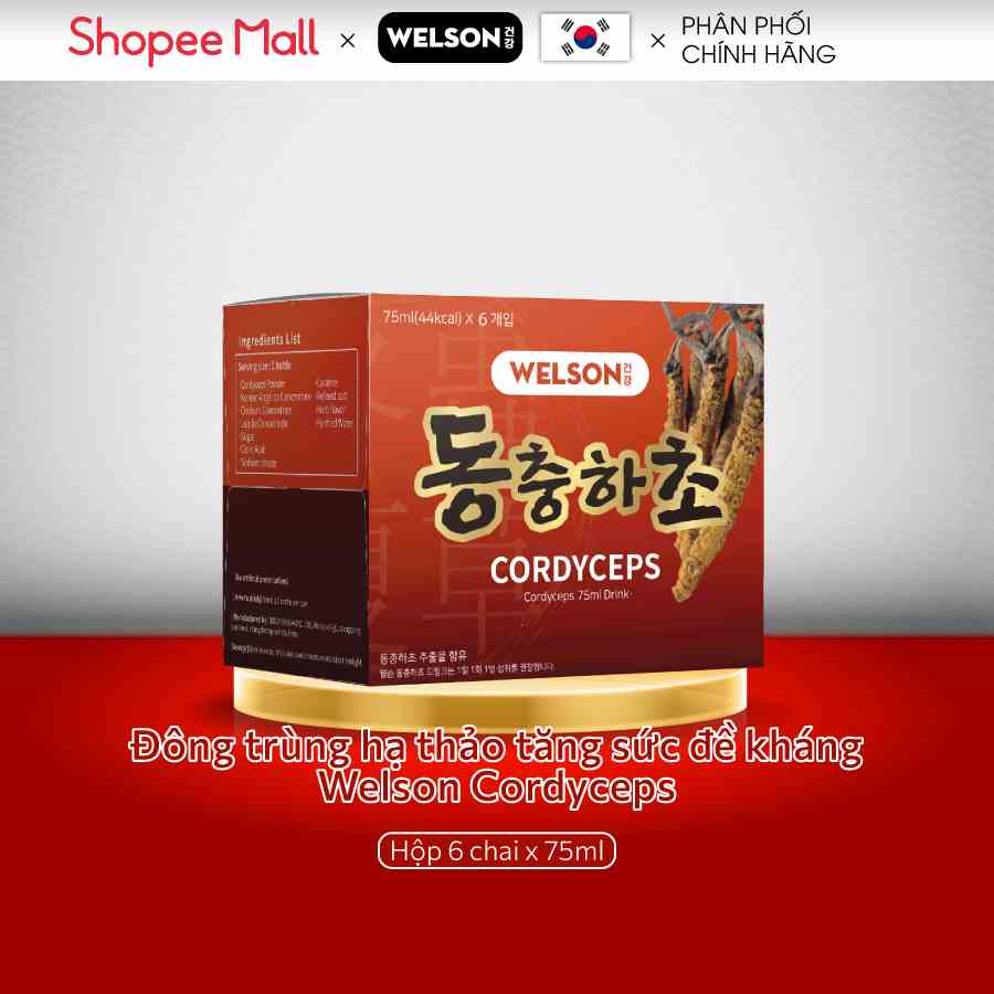 Đông trùng hạ thảo tăng sức đề kháng Welson Cordyceps Hộp 6 chai 75ml