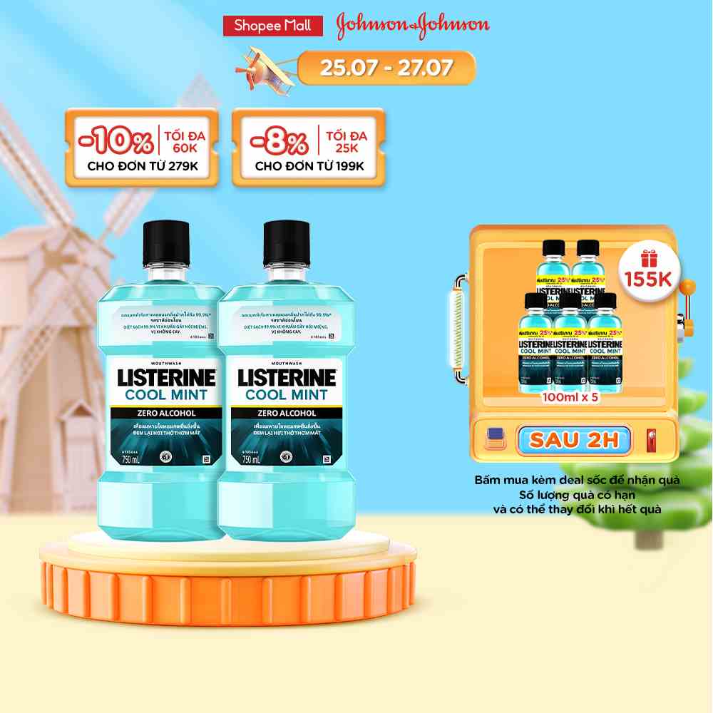 Bộ 2 Chai Nước Súc Miệng Listerine Giúp Hơi Thở Thơm Mát Cool Mint Zero 750mlx2 540021939