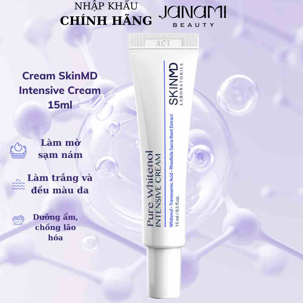 Kem giảm sạm nám và phục hồi làn da mỏng yếu nhạy cảm Skinmd Pure Whitenol Cream Intensive 15ml