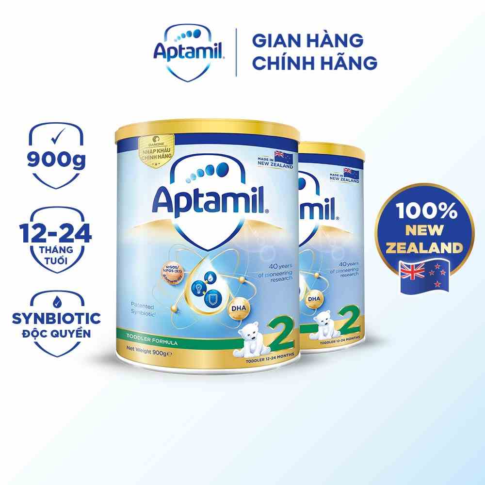 Combo 2 Sữa bột Aptamil New Zealand hộp thiếc số 2 (900g/lon) cho bé 12-24 tháng tuổi