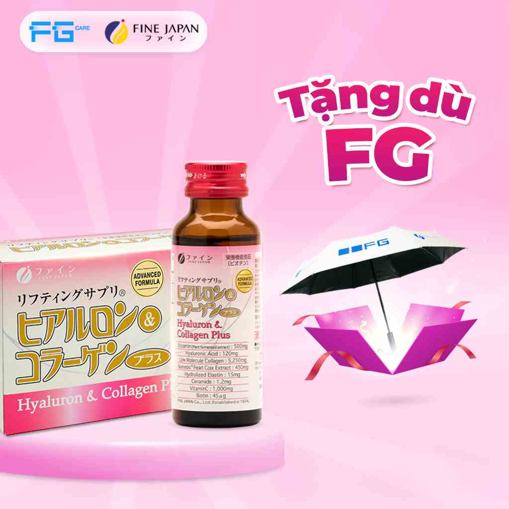 Collagen nước FINE JAPAN Nhật Bản Đẹp Da Dưỡng Ẩm - Fine Japan Hyaluron & Collagen Plus (Hộp 10 Chai x 50ml)