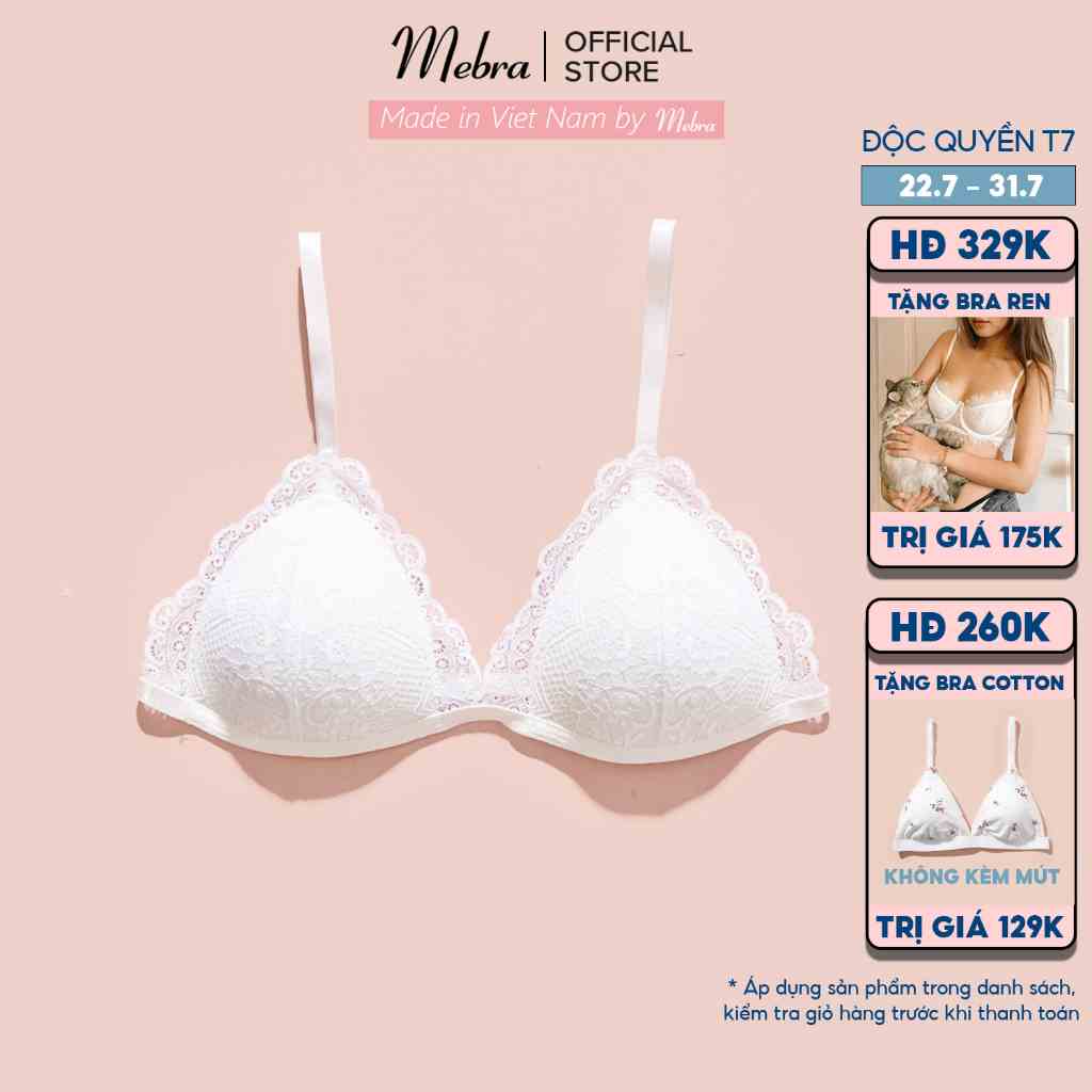 Áo bra ren hoa không gọng mút mỏng WHITE PREMIUM thiết kế bởi thương hiệu Mebra S003