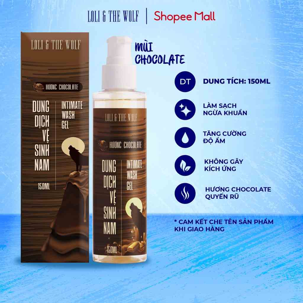 Dung Dịch Vệ Sinh Nam Giới Loli And The Wolf Hương Chocolate Chai Vòi Nhấn 150ml Tiết Kiệm