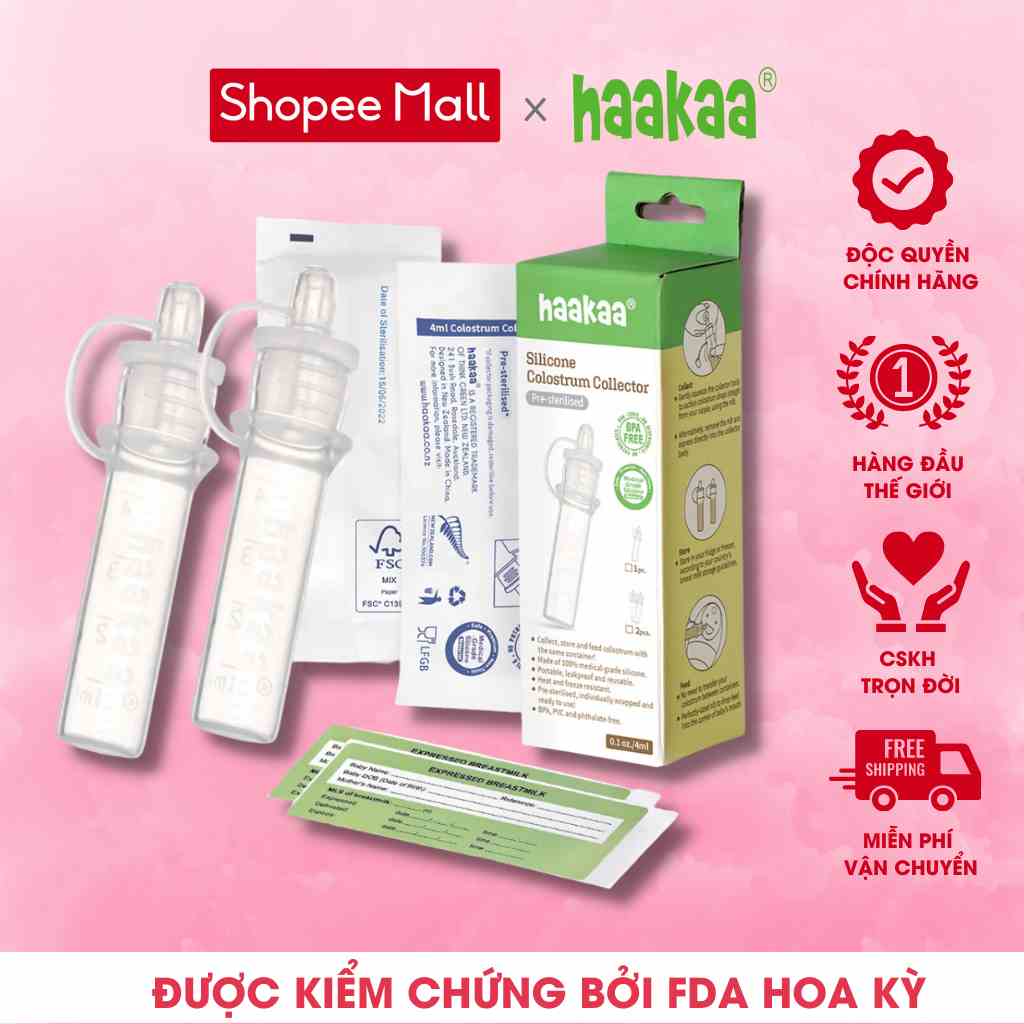 [Mã BMLTA35 giảm đến 35K đơn 99K] Cốc hứng sữa non Haakaa cho bé, Chất liệu 100% silicone cao cấp, Dung tích 4ml