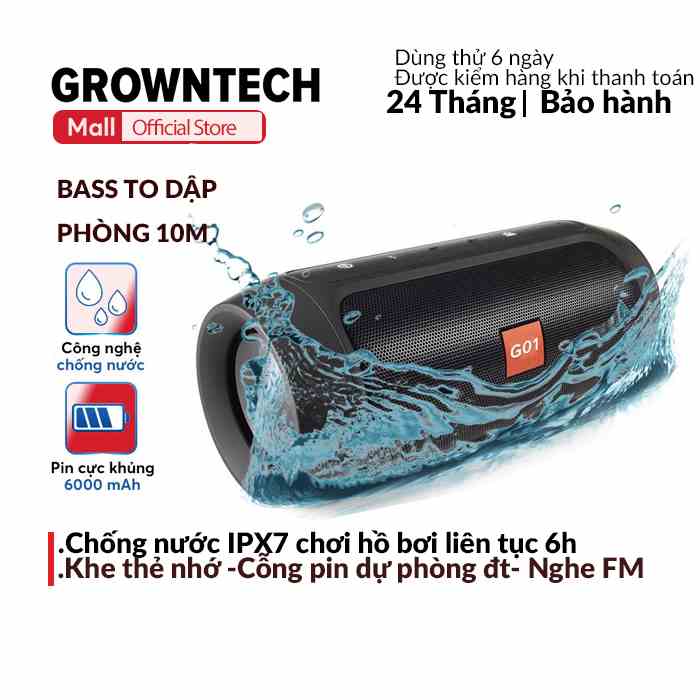 Loa bluetooth kiêm pin dự phòng GrownTech Charge 2+ mini, bass mạnh